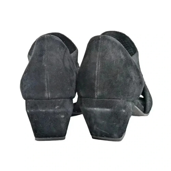 Eileen Fisher Wink Black Knit Open Toe Heels Size 6.5 Stretch Mesh Black Suede - Picture 8 of 9